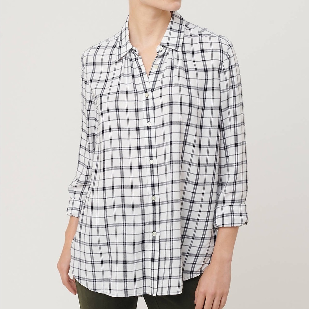 LOFT White and Black Plaid Button Down Shirt NWOT